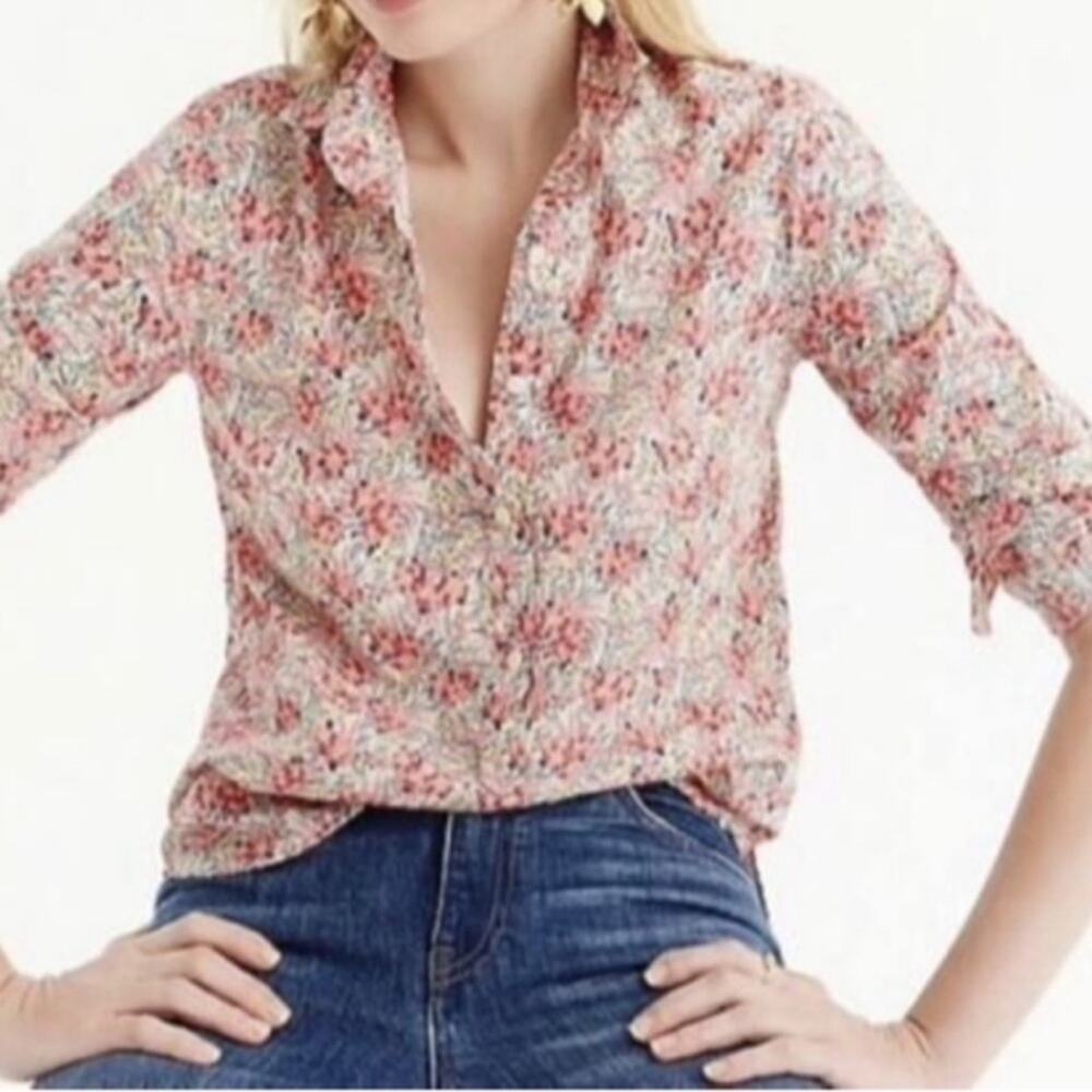 J.Crew x Liberty London Pink Swirling Petals Floral Popover Shirt Blouse Size 0